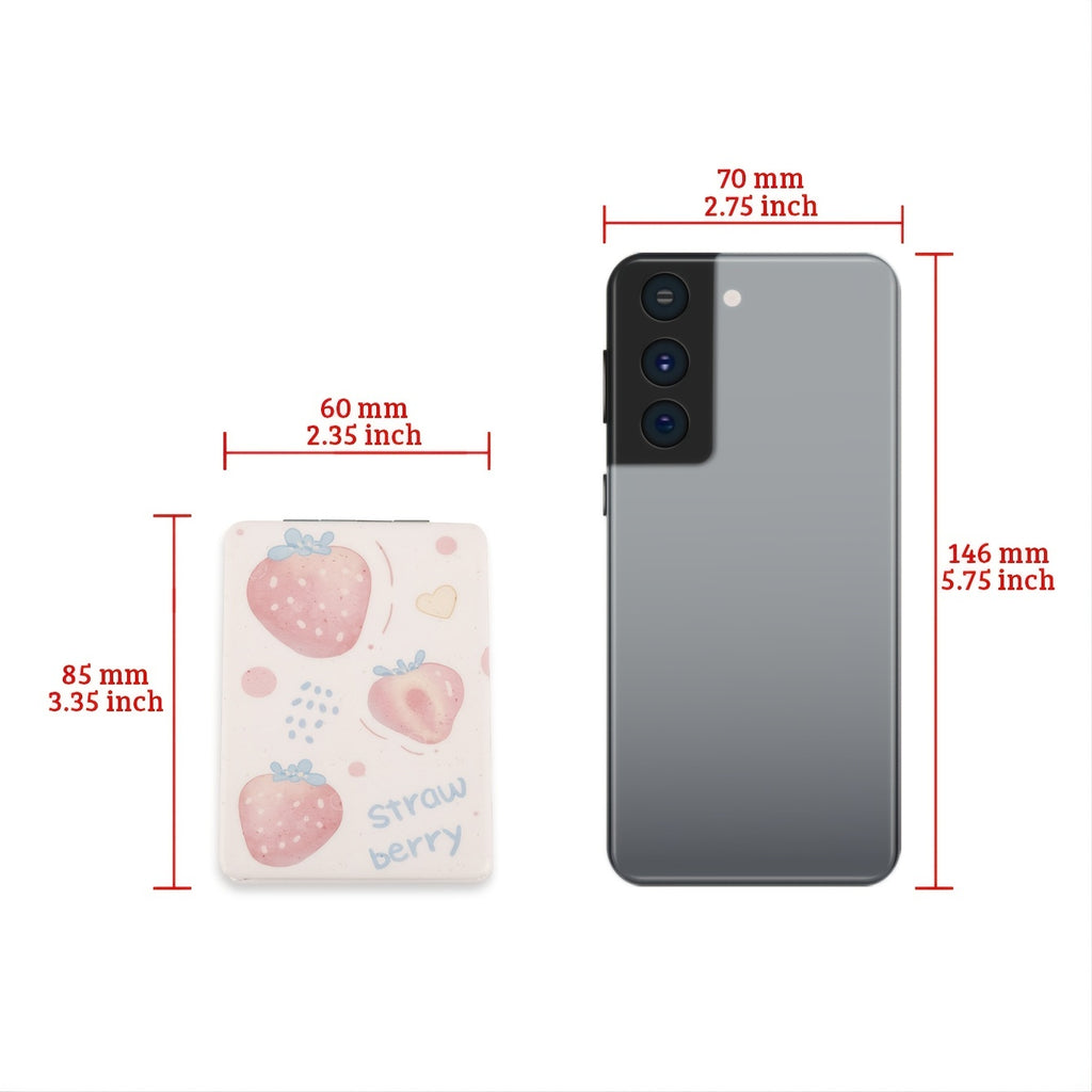 1pc Strawberry Design Double-Sided Makeup Mirror, Polished Iron Frame, Tabletop Mount, Magnifying Glass Surface, Flower Theme, Unscented, No Battery Required