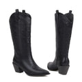 Tall Western-style Boots Adorned With Embroidered, Shimmering Fabric