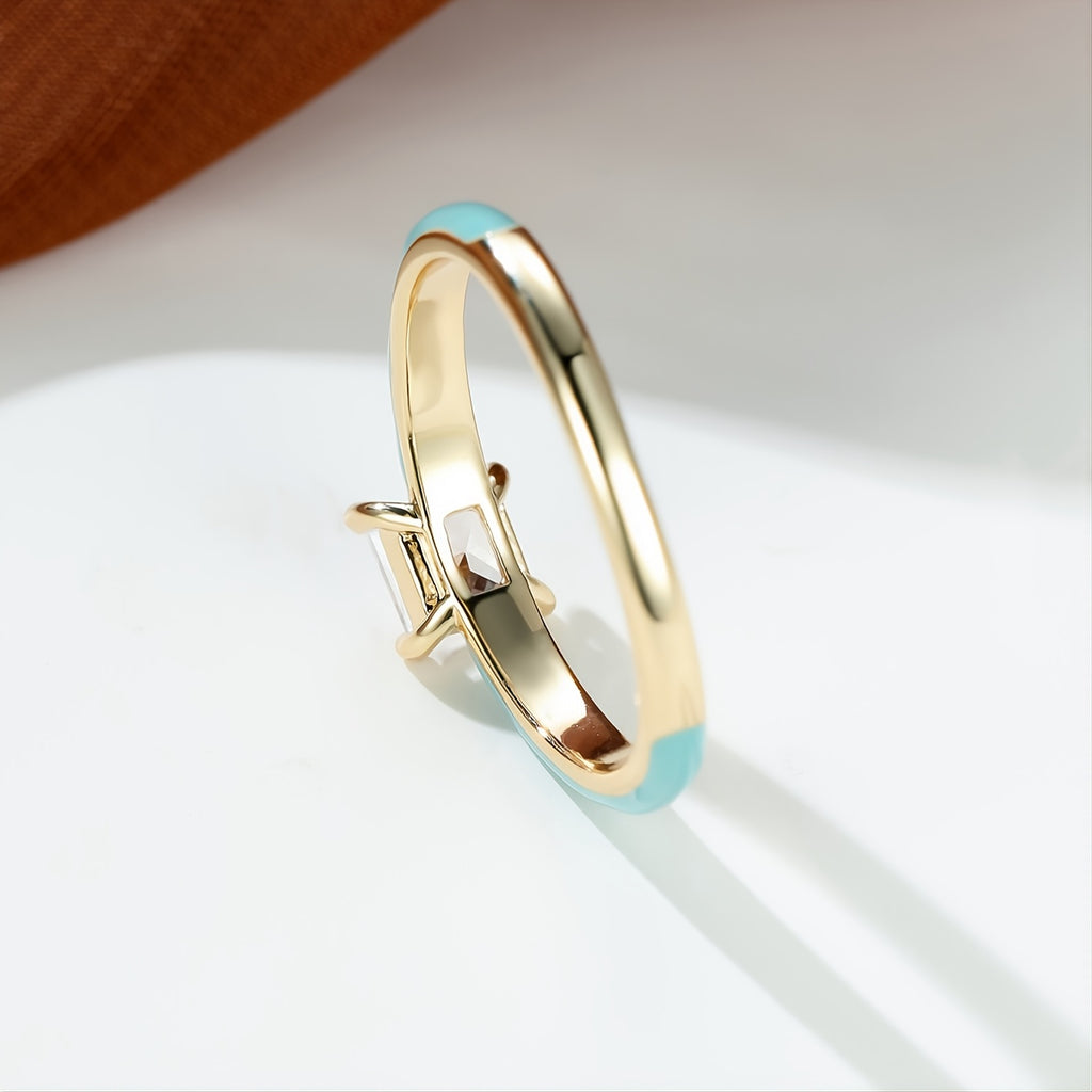 [Elegant Blue | Vintage] Elegant Blue 1pc Synthetic Zirconia Ring | Vintage-Inspired Square Design, Goldentone Clasp | Women's Casual Jewelry, Perfect Gift