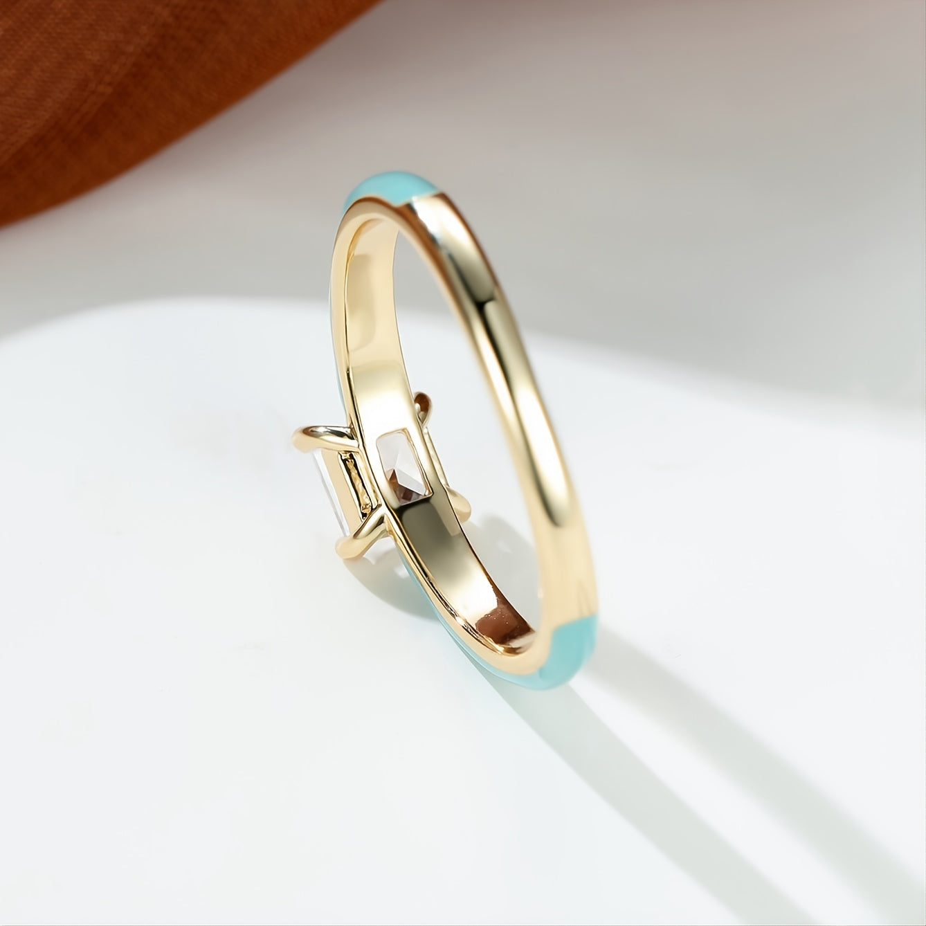 [Elegant Blue | Vintage] Elegant Blue 1pc Synthetic Zirconia Ring | Vintage-Inspired Square Design, Goldentone Clasp | Women's Casual Jewelry, Perfect Gift