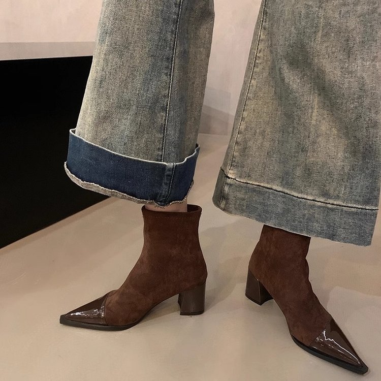 Womens Chunky-heel Skinny High-heeled Boots