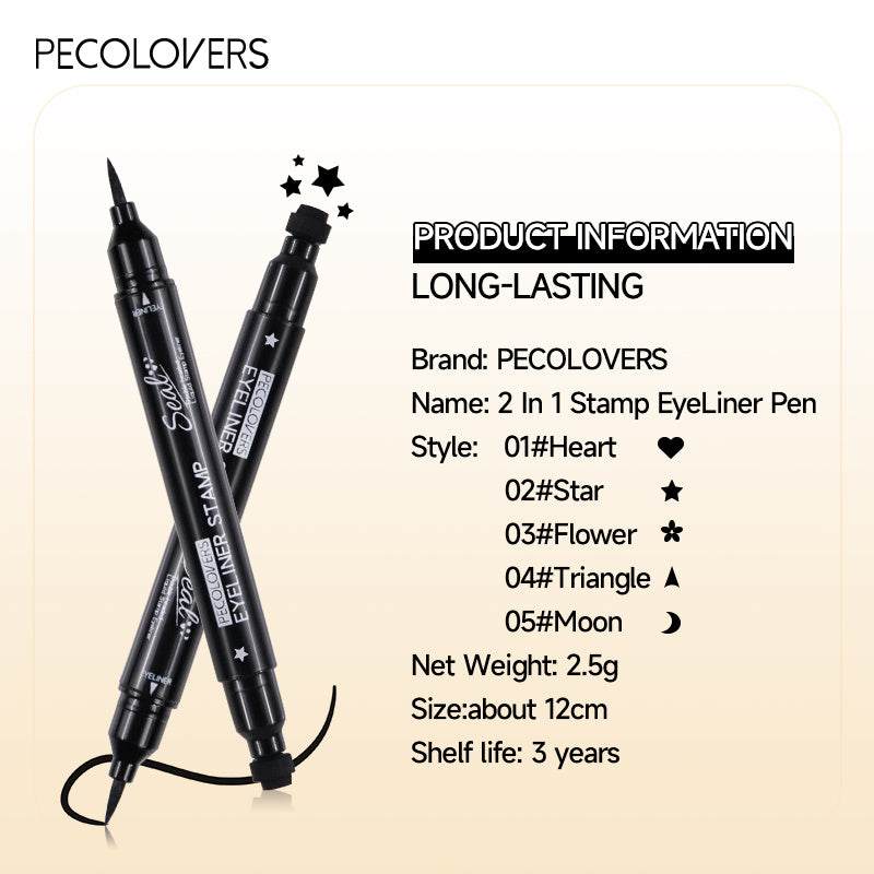 PECOLOVERS -Ended Waterproof Liquid Eyeliner & Tattoo Stamp - Quick-Dry -Lasting Waterproof Eye Liner Suitable for, Stamp for Eye Makeup - Portable for Travel, Parties, Daily Use