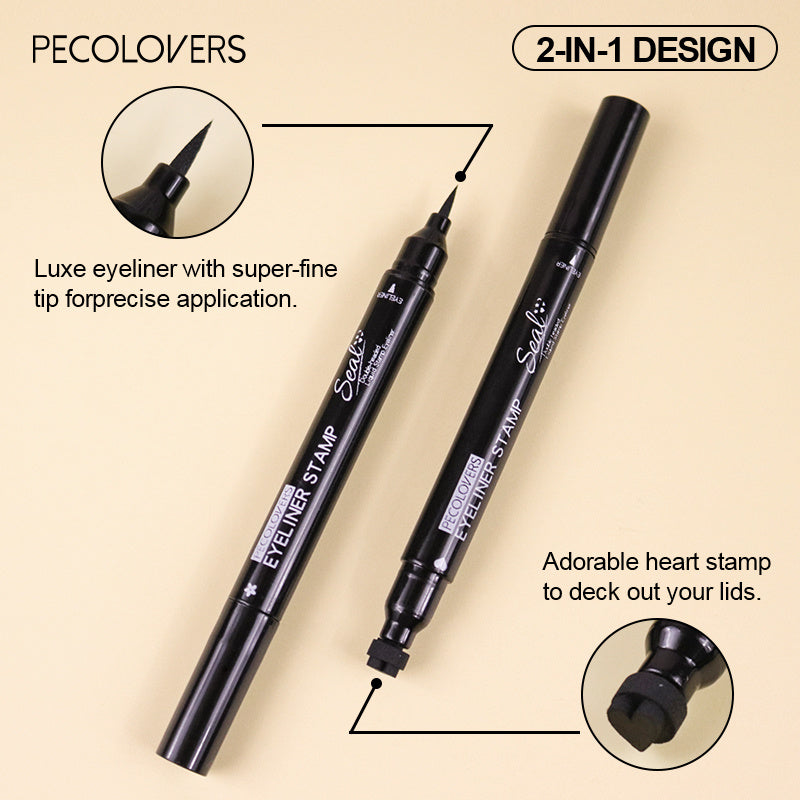 PECOLOVERS -Ended Waterproof Liquid Eyeliner & Tattoo Stamp - Quick-Dry -Lasting Waterproof Eye Liner Suitable for, Stamp for Eye Makeup - Portable for Travel, Parties, Daily Use