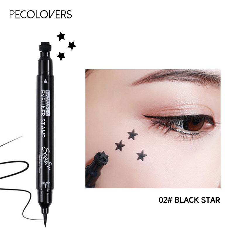 PECOLOVERS -Ended Waterproof Liquid Eyeliner & Tattoo Stamp - Quick-Dry -Lasting Waterproof Eye Liner Suitable for, Stamp for Eye Makeup - Portable for Travel, Parties, Daily Use