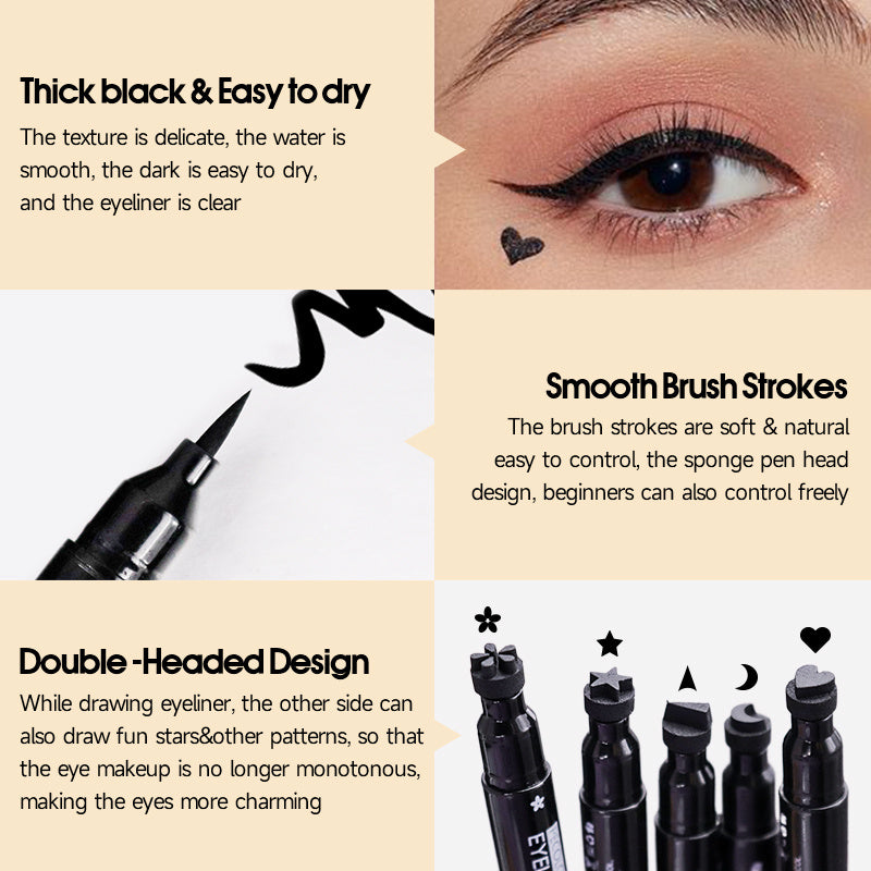 PECOLOVERS -Ended Waterproof Liquid Eyeliner & Tattoo Stamp - Quick-Dry -Lasting Waterproof Eye Liner Suitable for, Stamp for Eye Makeup - Portable for Travel, Parties, Daily Use