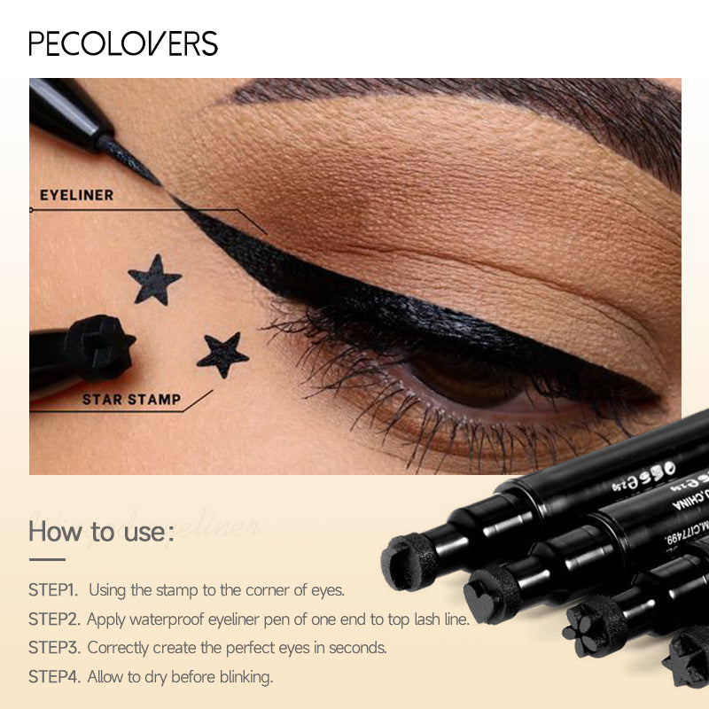 PECOLOVERS -Ended Waterproof Liquid Eyeliner & Tattoo Stamp - Quick-Dry -Lasting Waterproof Eye Liner Suitable for, Stamp for Eye Makeup - Portable for Travel, Parties, Daily Use