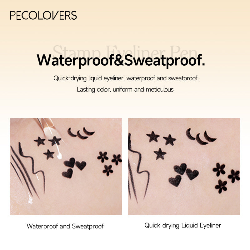 PECOLOVERS -Ended Waterproof Liquid Eyeliner & Tattoo Stamp - Quick-Dry -Lasting Waterproof Eye Liner Suitable for, Stamp for Eye Makeup - Portable for Travel, Parties, Daily Use