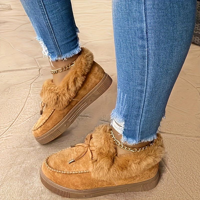 New Women Winter Ankle Boots Snow Boots Plush Warm Slip-on Ladies Shoes Flats Plus Size