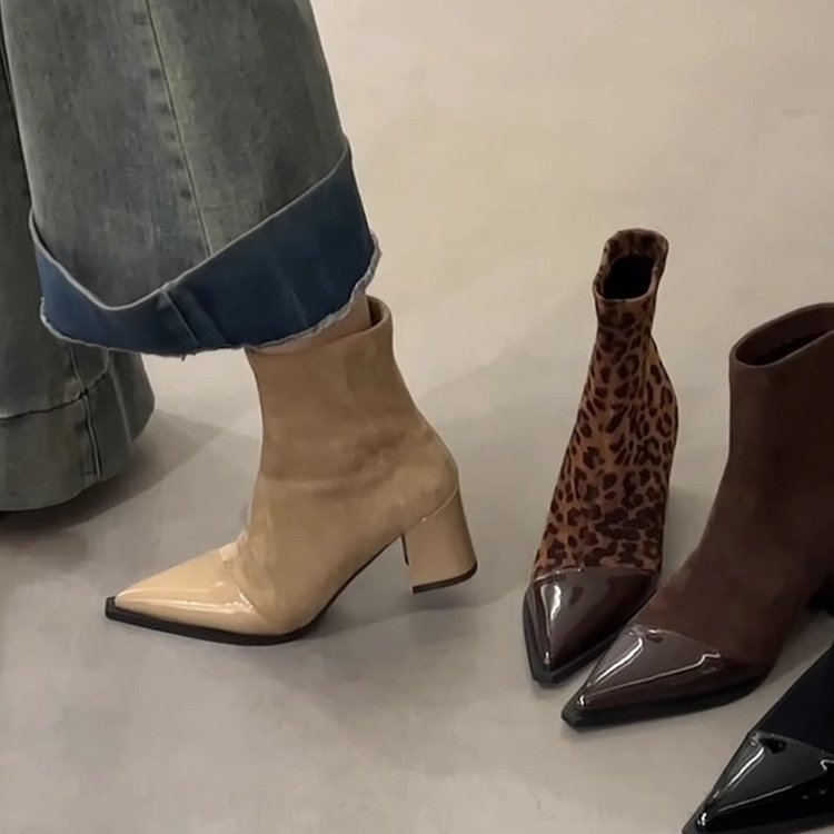 Womens Chunky-heel Skinny High-heeled Boots