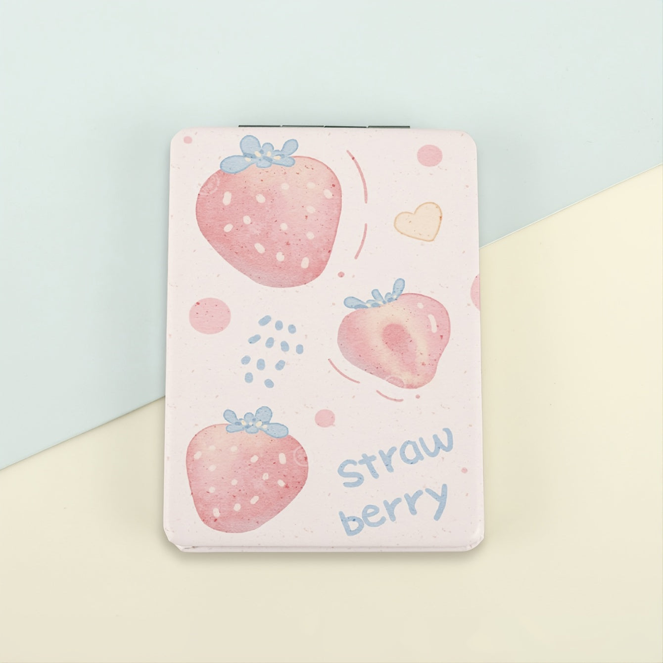 1pc Strawberry Design Double-Sided Makeup Mirror, Polished Iron Frame, Tabletop Mount, Magnifying Glass Surface, Flower Theme, Unscented, No Battery Required
