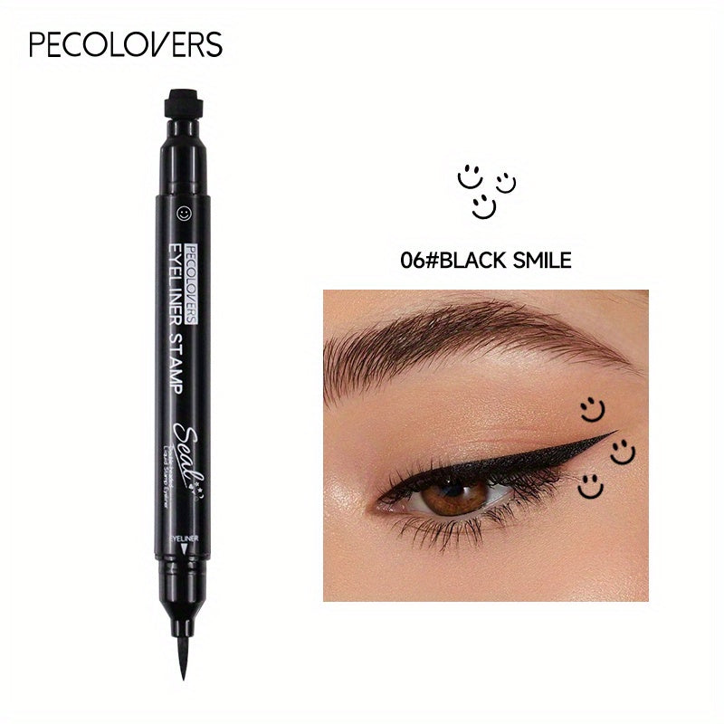 PECOLOVERS -Ended Waterproof Liquid Eyeliner & Tattoo Stamp - Quick-Dry -Lasting Waterproof Eye Liner Suitable for, Stamp for Eye Makeup - Portable for Travel, Parties, Daily Use