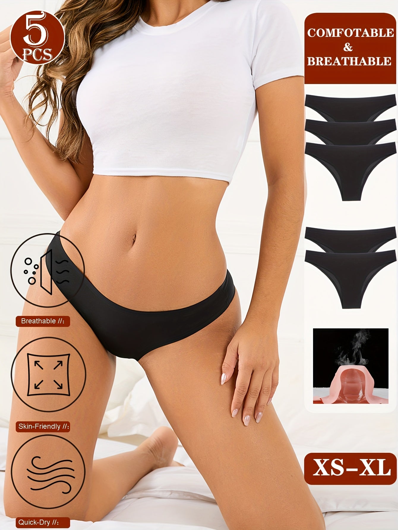 Set of 5 Women'S Seamless Bikini Underwear, Breathable Women'S Bikini Briefs, Invisible Panties, Comfortable Women'S Underwear in a Pack of 5
