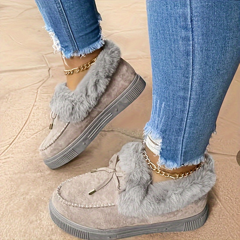 New Women Winter Ankle Boots Snow Boots Plush Warm Slip-on Ladies Shoes Flats Plus Size