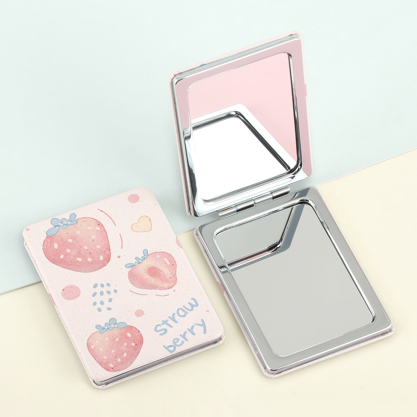 1pc Strawberry Design Double-Sided Makeup Mirror, Polished Iron Frame, Tabletop Mount, Magnifying Glass Surface, Flower Theme, Unscented, No Battery Required