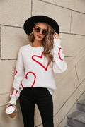 Female With Hearts Valentine's Day Pullover Big Peach Heart Contrast Color Sweater