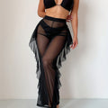 [Sexy Mesh Bikini Set] Sexy Pure Black Semi-Sheer Mesh Panty Bikini Set for Women | Ruched Crisscross Strap Fashion
