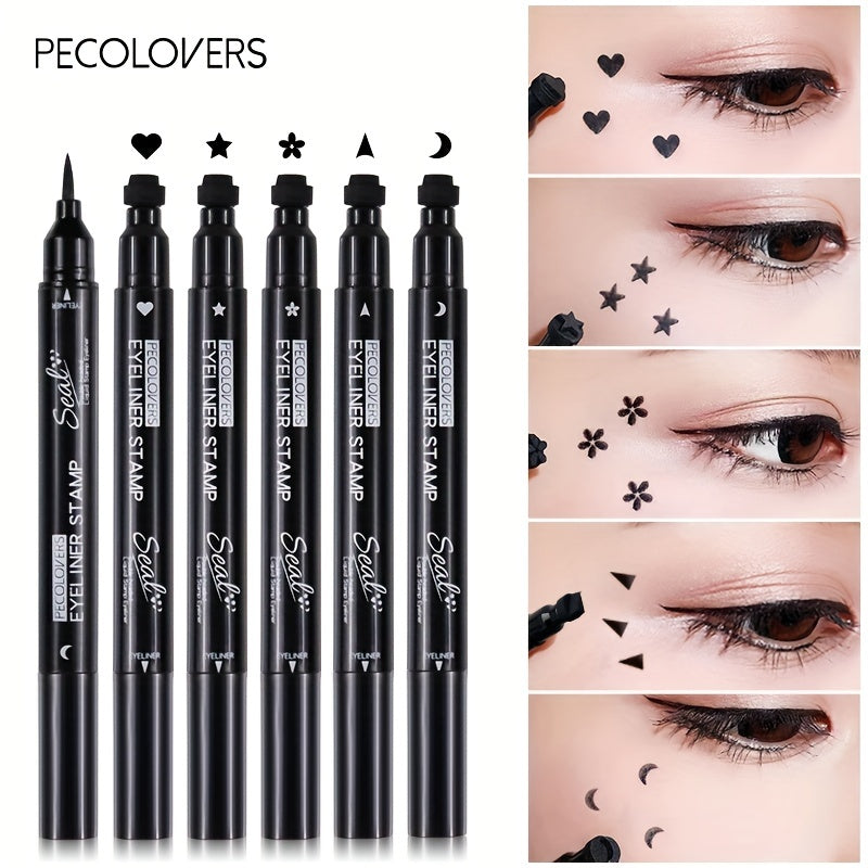 PECOLOVERS -Ended Waterproof Liquid Eyeliner & Tattoo Stamp - Quick-Dry -Lasting Waterproof Eye Liner Suitable for, Stamp for Eye Makeup - Portable for Travel, Parties, Daily Use