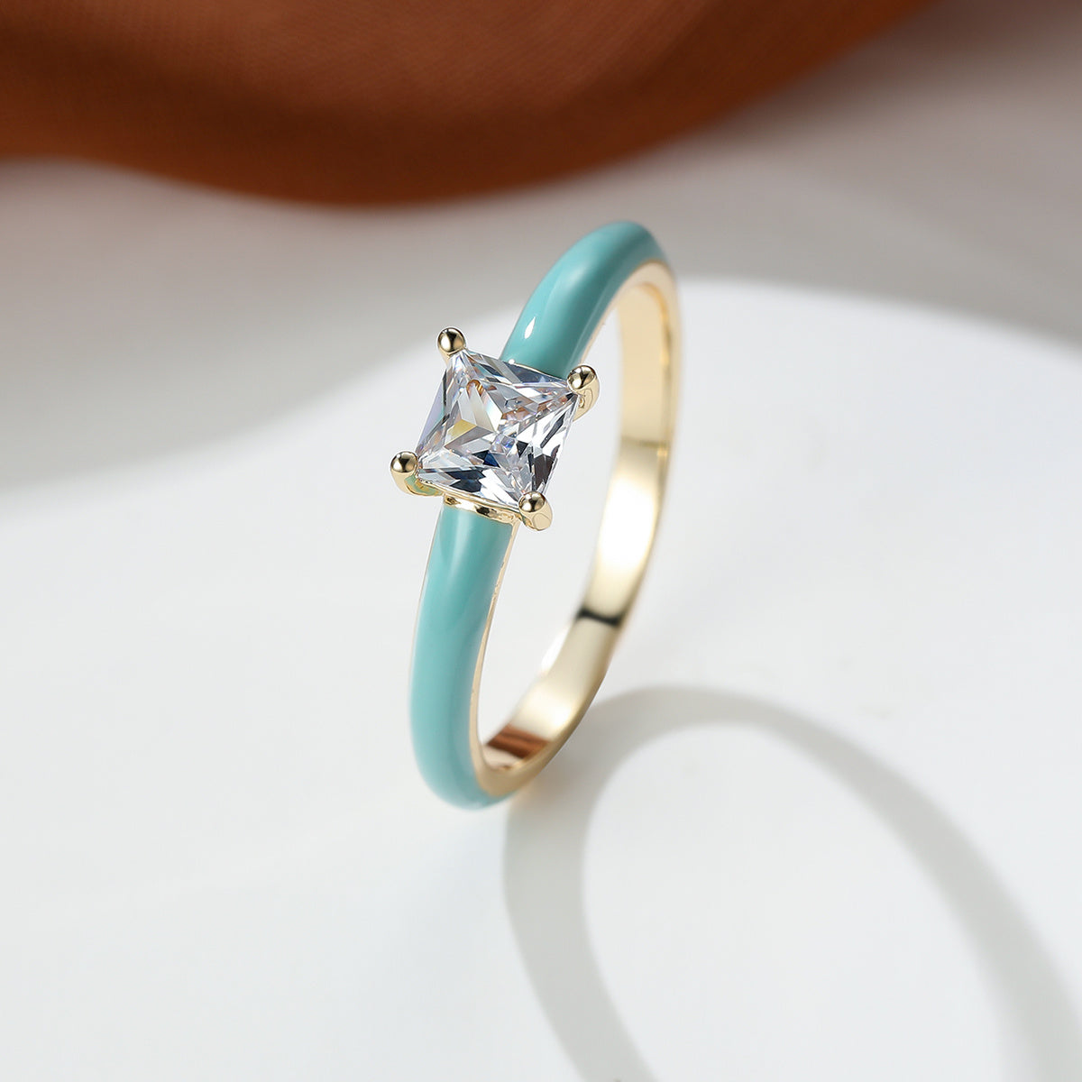 [Elegant Blue | Vintage] Elegant Blue 1pc Synthetic Zirconia Ring | Vintage-Inspired Square Design, Goldentone Clasp | Women's Casual Jewelry, Perfect Gift