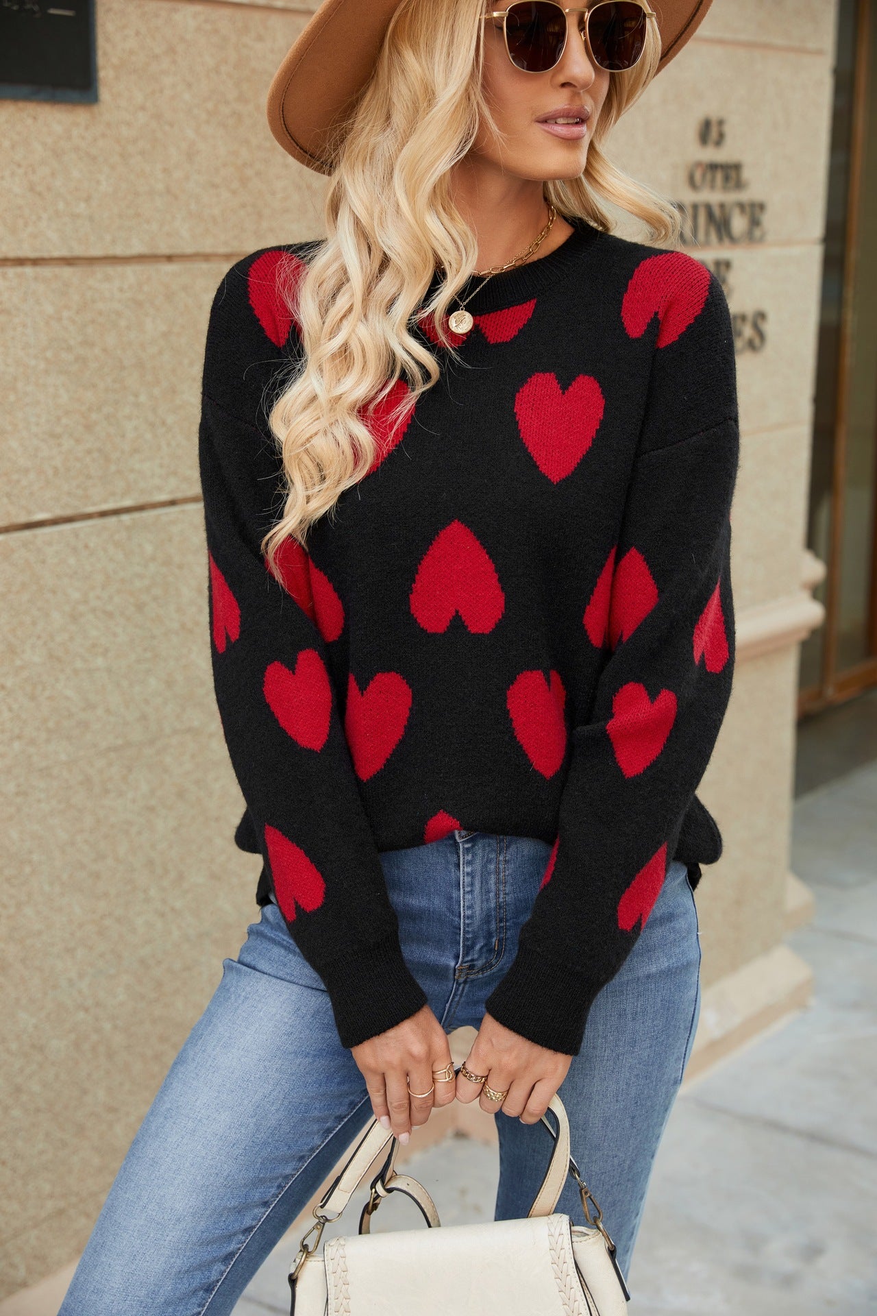 Knitted Jacquard Round Neck Pullover Long Sleeve Sweater Coat Sweater Women