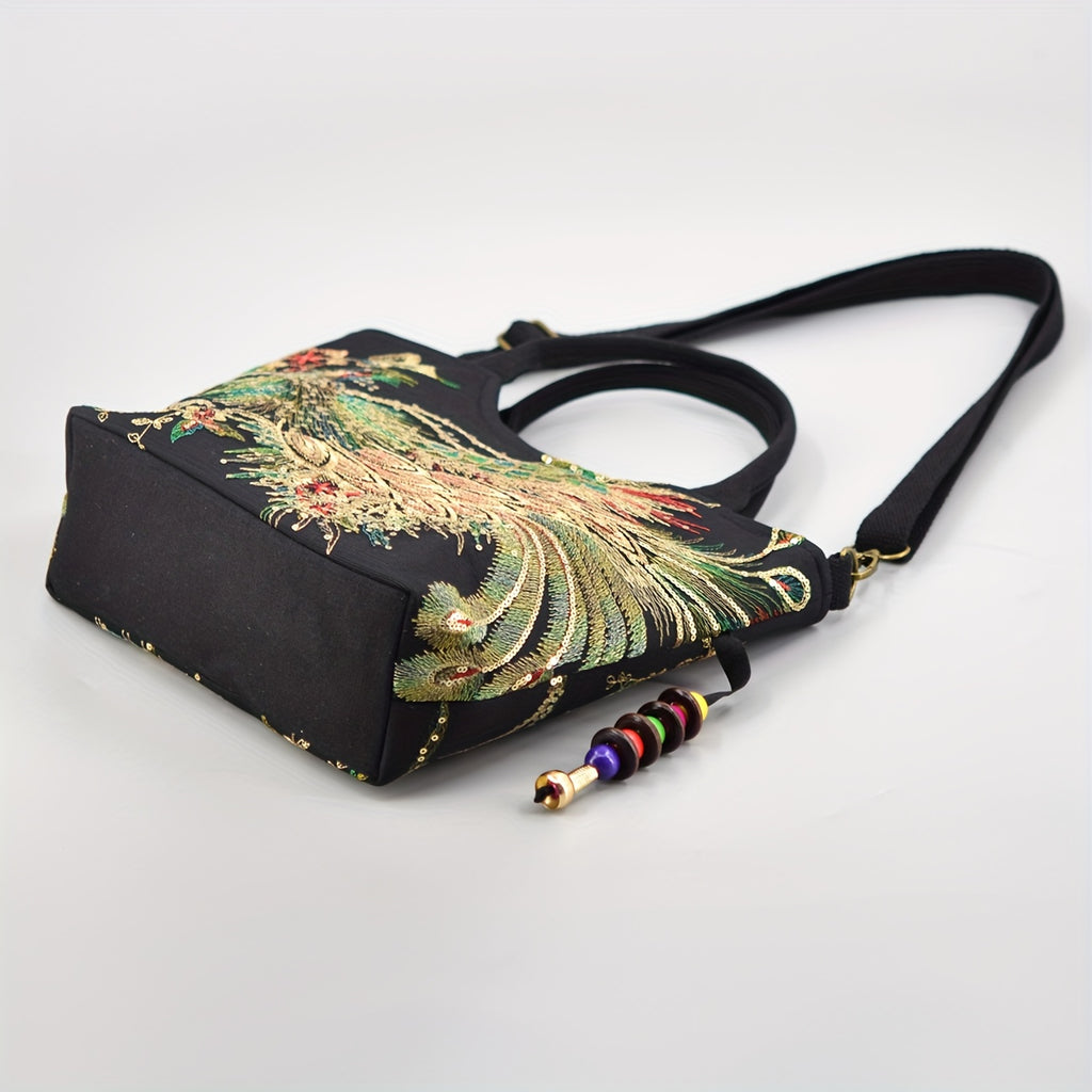 [Fashion Satchel] Retro Style Wo 'S Embroidered Satchel Bag | Fashion Double Handle Purse with Removable Strap