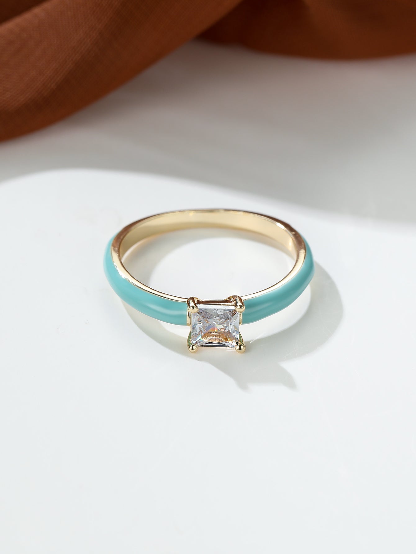 [Elegant Blue | Vintage] Elegant Blue 1pc Synthetic Zirconia Ring | Vintage-Inspired Square Design, Goldentone Clasp | Women's Casual Jewelry, Perfect Gift