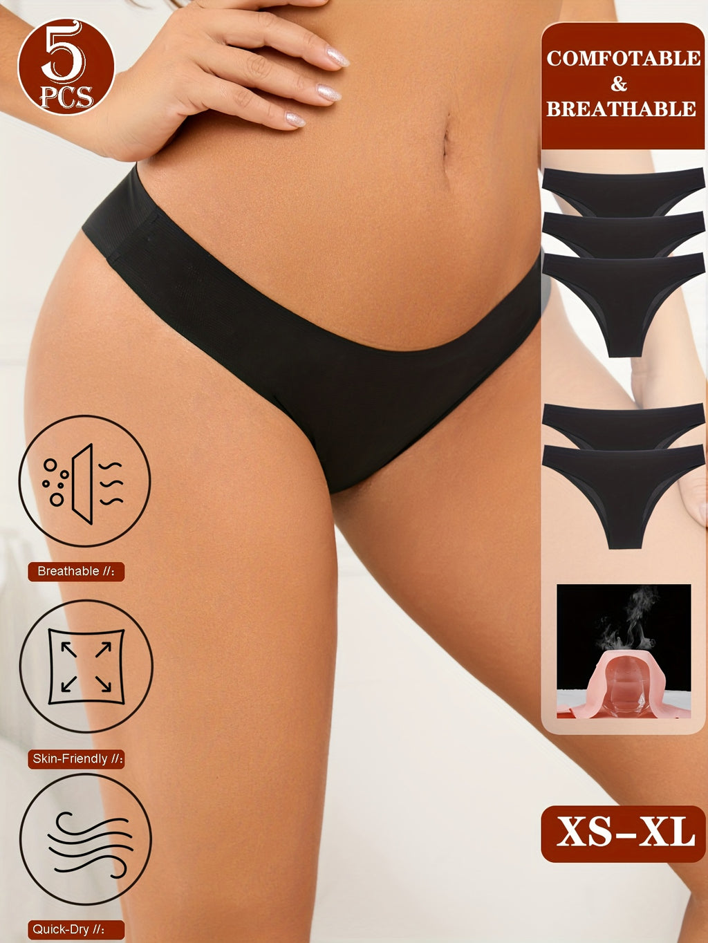 Set of 5 Women'S Seamless Bikini Underwear, Breathable Women'S Bikini Briefs, Invisible Panties, Comfortable Women'S Underwear in a Pack of 5