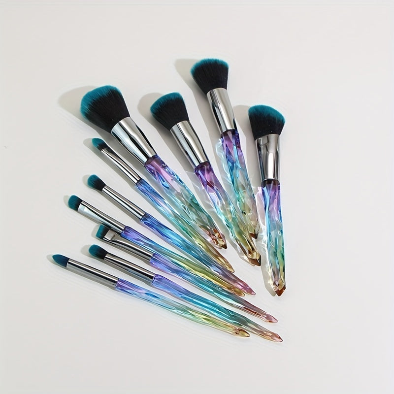 Makeup Brushes Set, 10pcs Crystal Transparent Handle Kabuki Powder Foundation Brush Concealer Eye Shadow Eyeliner Eyebrow Brush, Ideal Gift For Makeup Beginners