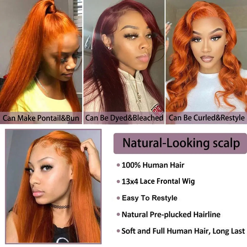 Silkwave 13x6 HD Lace Frontal Bone Straight Ginger Orange Human Hair Wig 13x4 Lace Front #350 Colored Wigs Preplucked For Women