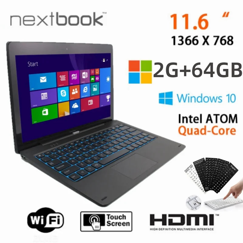2026 New 2GB+64GB 11.6 Inch Windows 10 Tablet With Docking Keyboard 1366*768 IPS x5-8300 CPU HDMI-Compatible WIFI Quad Core