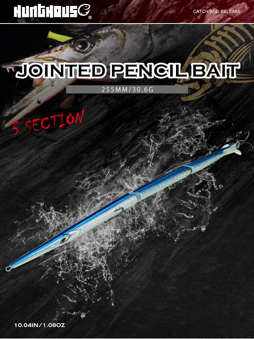 Hunthouse 4PCS 3 Section Jointed Pencil Bait 255mm/30.6g Sinking Needle Swimbait For Bluefish Seabass Accessories