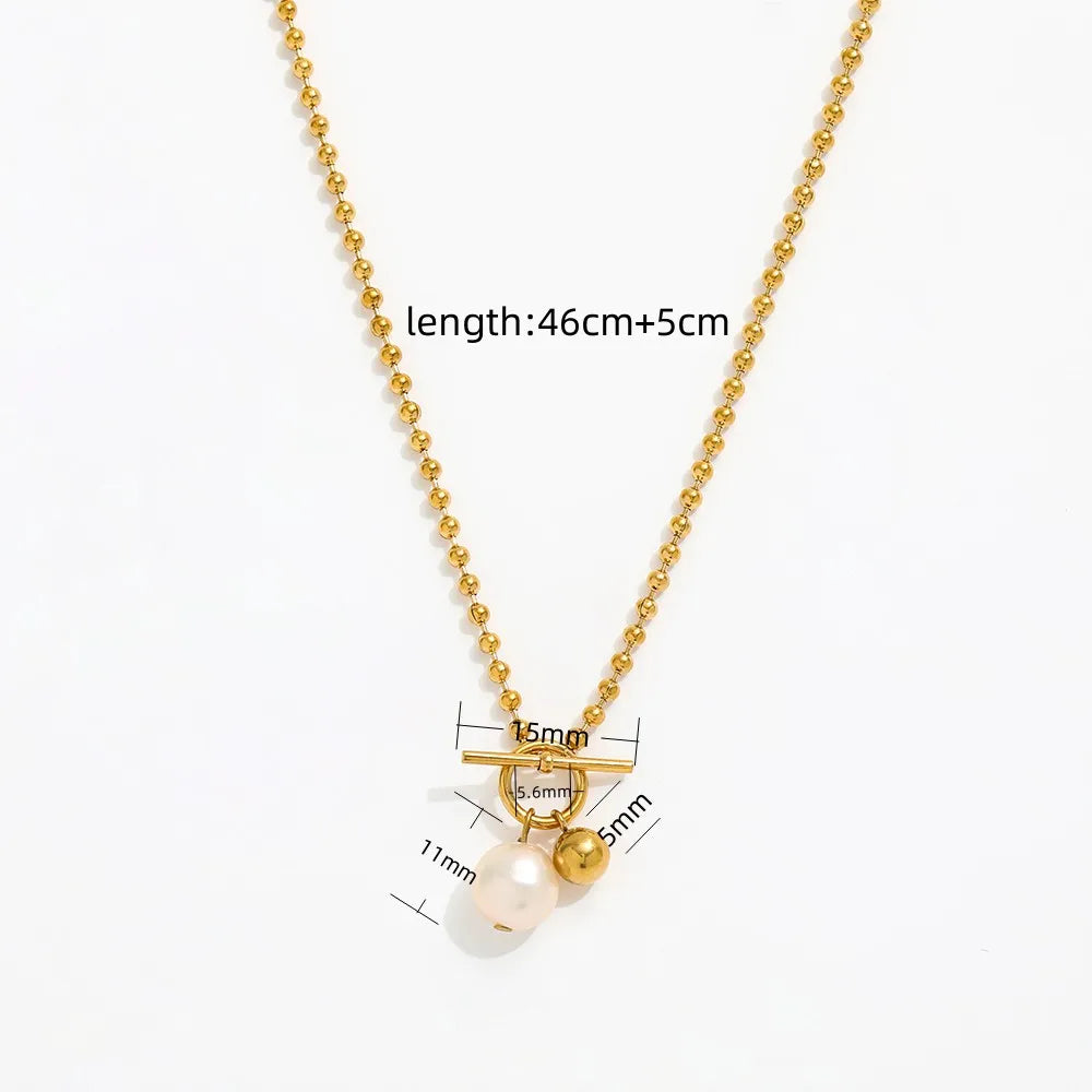 Joolim Jewelry 18K Gold Plated Fresh Water Pearl Pendant Toggle Bead Chain Necklace Stainless Steel Jewelry