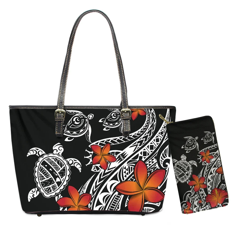 Custom Name Text Samoan Tribal Clutch Purses Handbag Set for Women Polynesian Designer Female Ladies Spring Summer Shoulder Bags