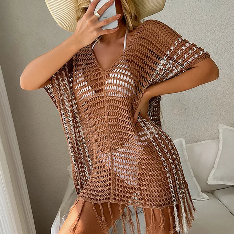 TW High Quality Hot Sale Summer Beach Wear Hollow Out Crochet Bathing Suits Beach Swimwear Cover up Dress