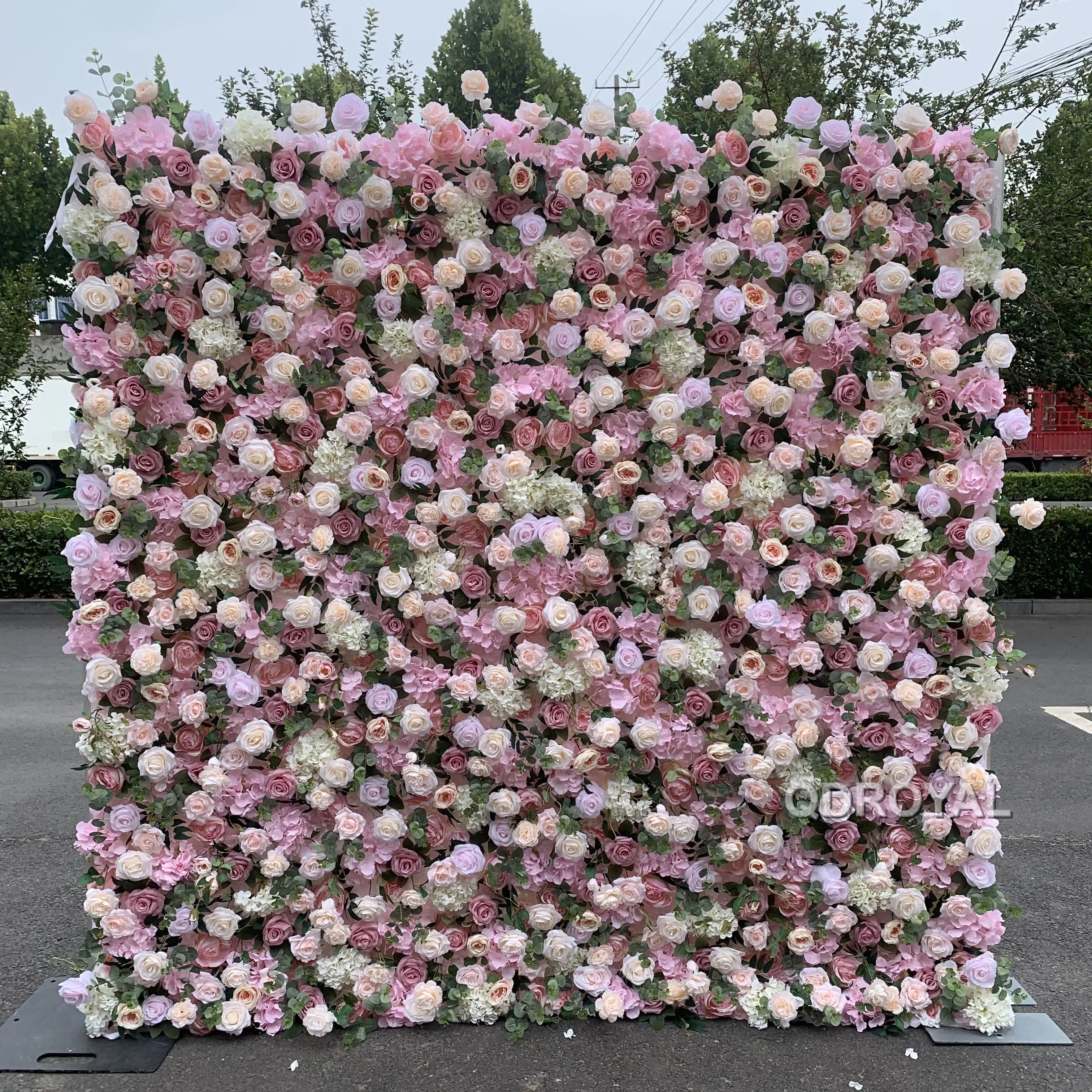 Classic Pink Rose 3D Artificial Flowers Wall Flower Panel Royal Flower Backdrop for Wedding Garlands & Party Event Decoration