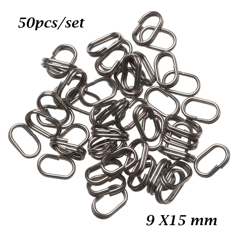 50 PCs/Lot 8/10/13/15/17/19mm Oval Split Rings Snap Swivel Bent Head Fishing Tackle Steel Fishing lure Split Fishing Accessories