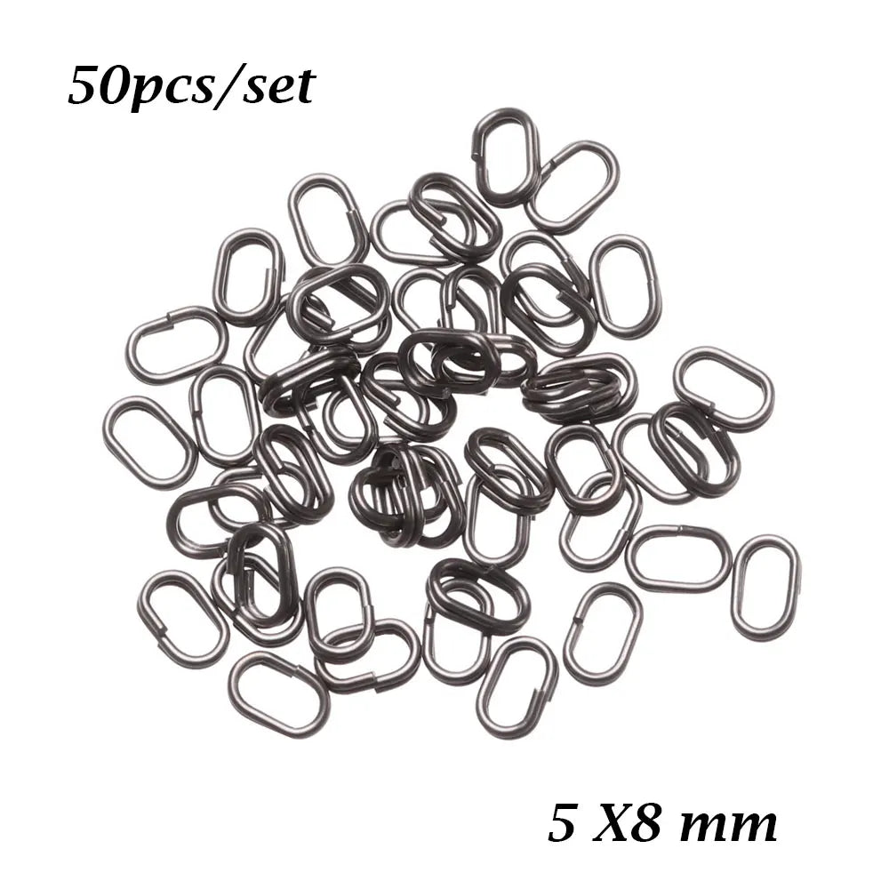 50 PCs/Lot 8/10/13/15/17/19mm Oval Split Rings Snap Swivel Bent Head Fishing Tackle Steel Fishing lure Split Fishing Accessories