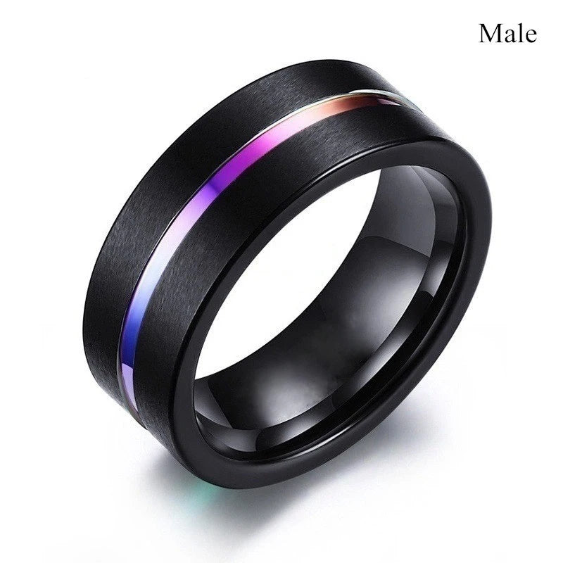 Fashion Couple Rings for Lover's Wedding Jewelry Trendy Rainbow Stainless Steel Men's Ring Cute Women Purple Zircon Rings Set