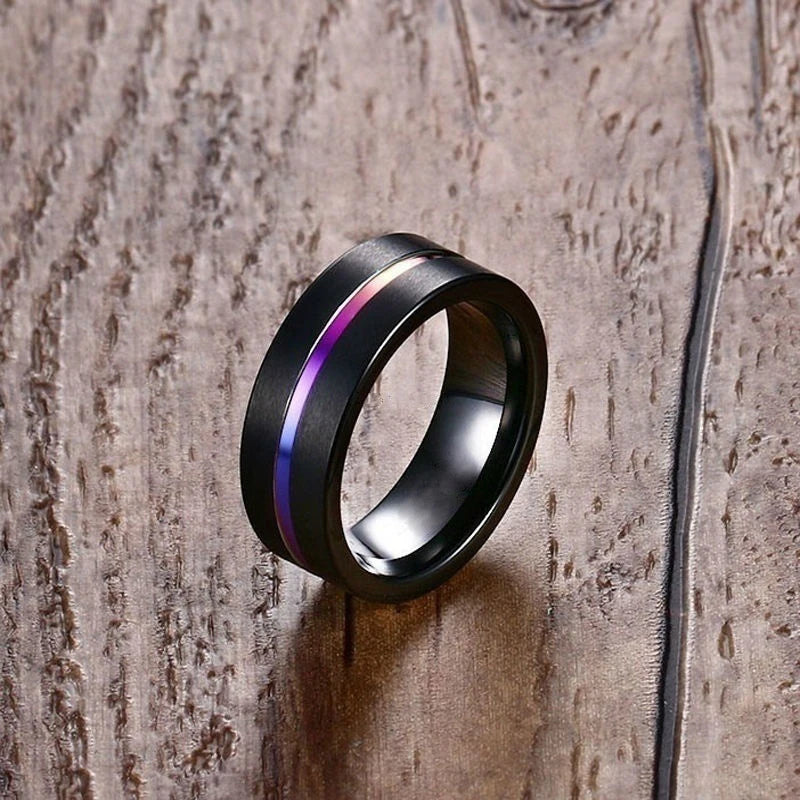Fashion Couple Rings for Lover's Wedding Jewelry Trendy Rainbow Stainless Steel Men's Ring Cute Women Purple Zircon Rings Set