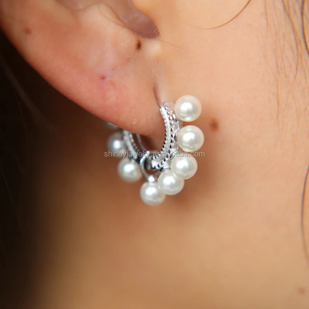 2023 Fashion Factory Customize 925 Sterling Silver Gold Plated Sea Fresh Pearl Huggie Hoop Earring