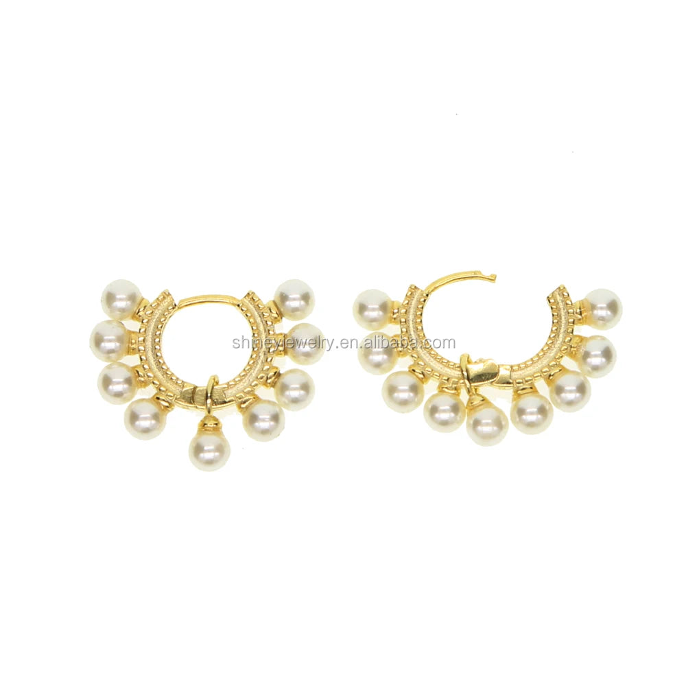 2023 Fashion Factory Customize 925 Sterling Silver Gold Plated Sea Fresh Pearl Huggie Hoop Earring