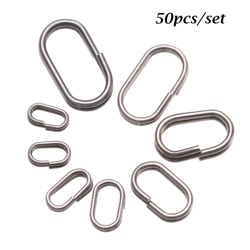 50 PCs/Lot 8/10/13/15/17/19mm Oval Split Rings Snap Swivel Bent Head Fishing Tackle Steel Fishing lure Split Fishing Accessories