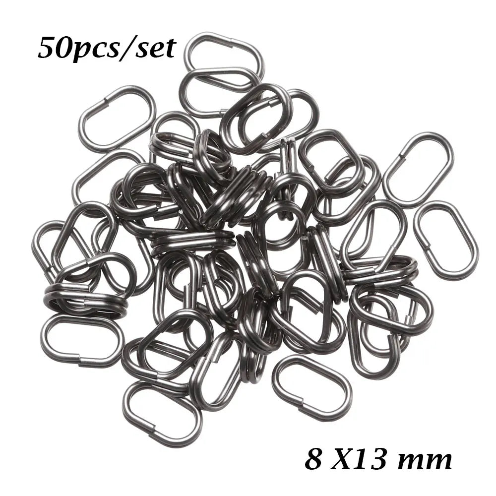 50 PCs/Lot 8/10/13/15/17/19mm Oval Split Rings Snap Swivel Bent Head Fishing Tackle Steel Fishing lure Split Fishing Accessories