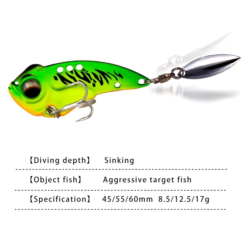 YUCONG 1PCS Metal VIB Spinnerbait 8.5-12.5-17g Jig Spoon Fishing Lure Sinking Vibration Whopper With Sequin leurre Pesca Isca