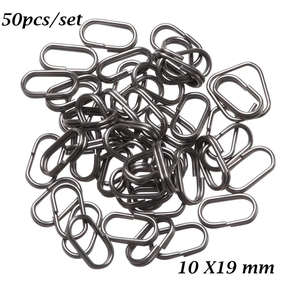 50 PCs/Lot 8/10/13/15/17/19mm Oval Split Rings Snap Swivel Bent Head Fishing Tackle Steel Fishing lure Split Fishing Accessories