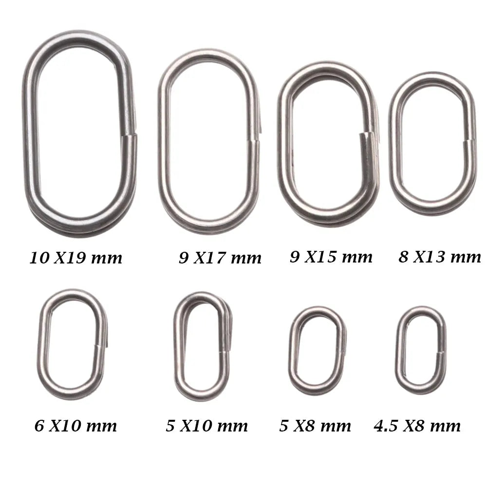 50 PCs/Lot 8/10/13/15/17/19mm Oval Split Rings Snap Swivel Bent Head Fishing Tackle Steel Fishing lure Split Fishing Accessories