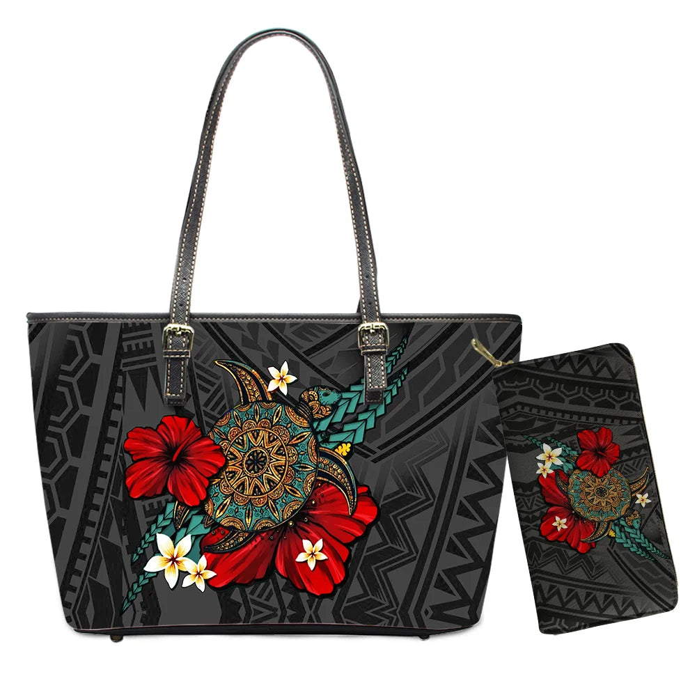 Custom Name Text Samoan Tribal Clutch Purses Handbag Set for Women Polynesian Designer Female Ladies Spring Summer Shoulder Bags
