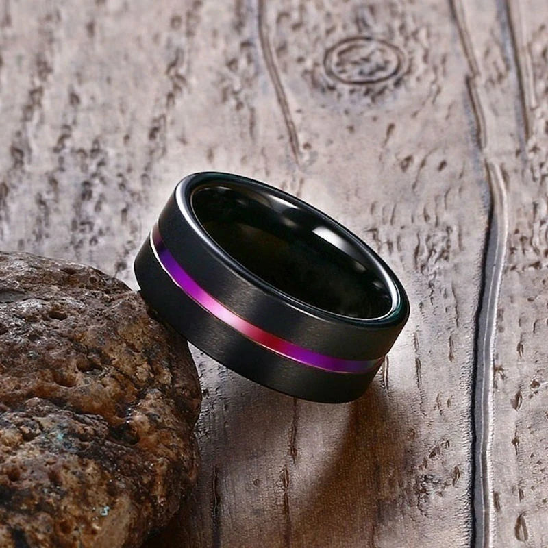 Fashion Couple Rings for Lover's Wedding Jewelry Trendy Rainbow Stainless Steel Men's Ring Cute Women Purple Zircon Rings Set