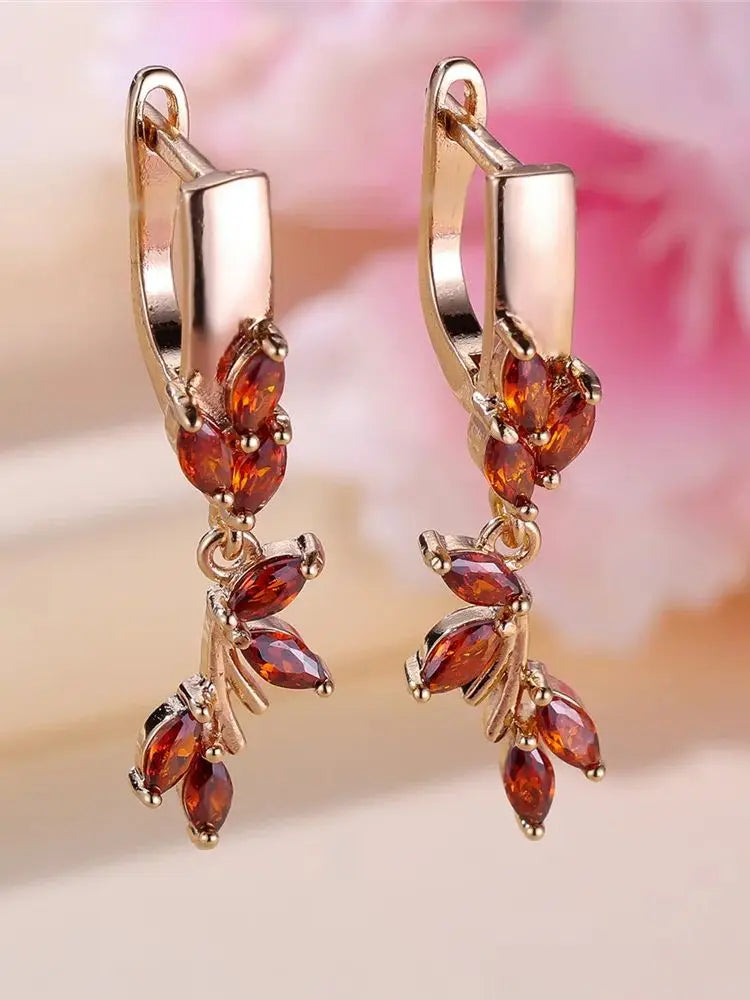 Charm Female Red Crystal Zircon Stone Hoop Earrings Gold Color Simple Wedding Jewelry For Women