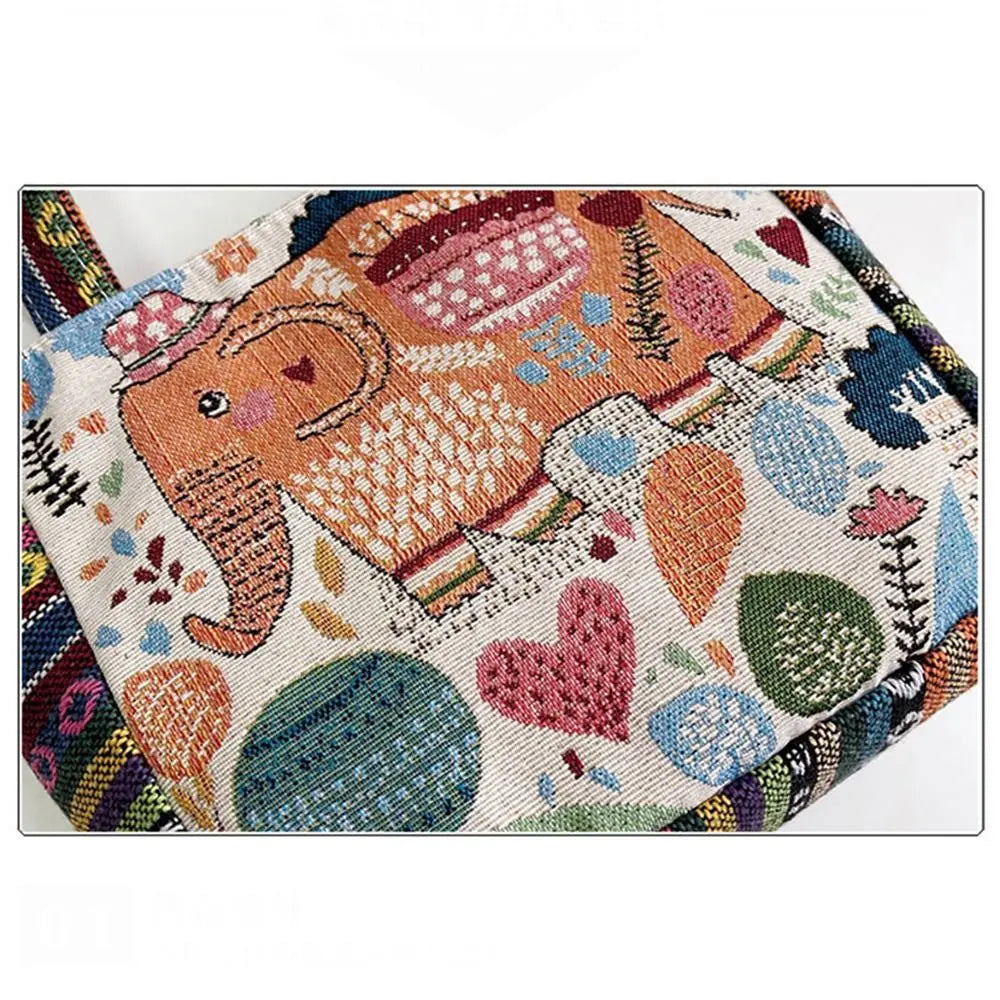 1Pcs Animal Ethnic Style Handbag Trendy Embroidery Elephant Peacock Handbag Rabbit Canvas Tote Bag Storage Bag
