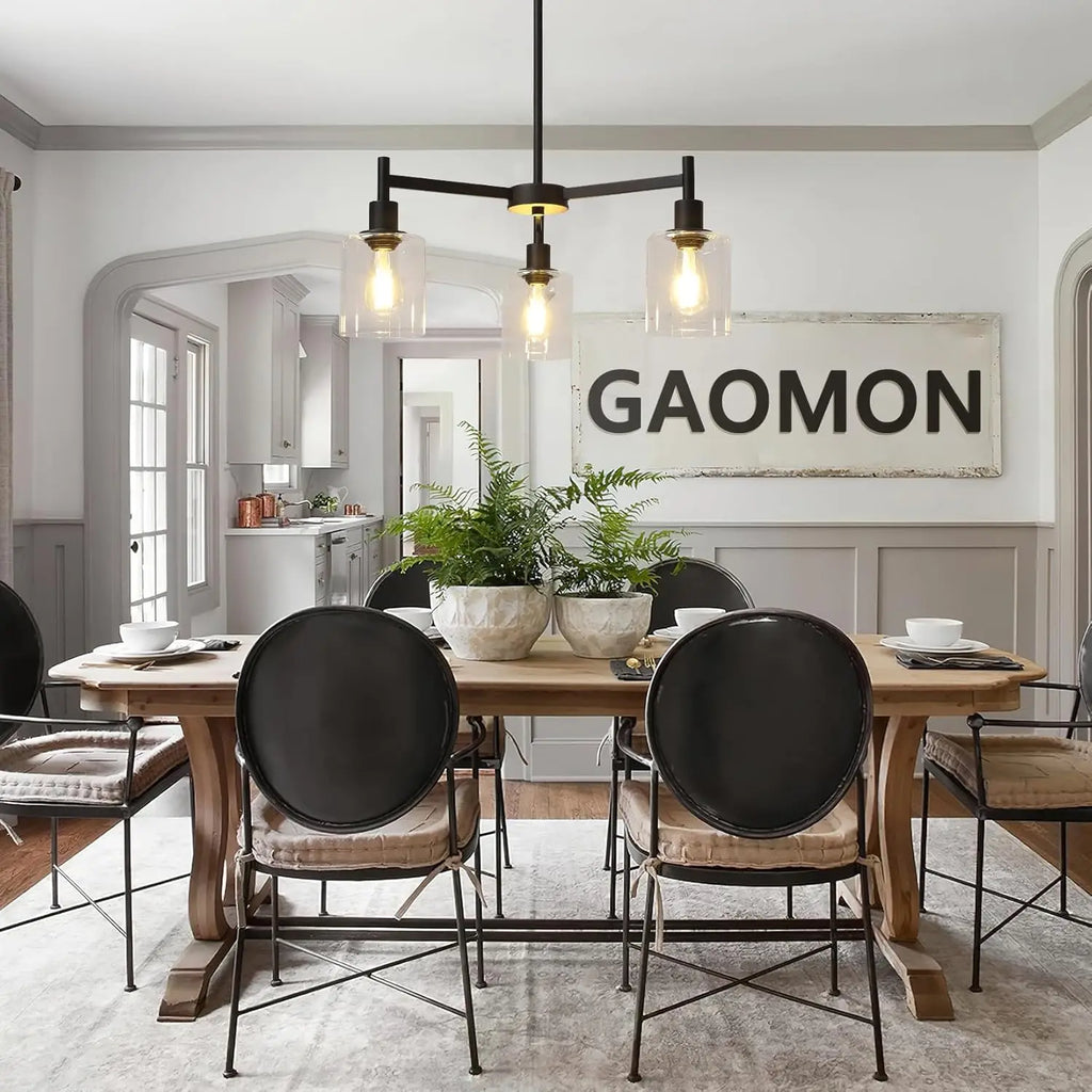 Chandelier for Dinning Room Light Fixture, Kitchen Island Modern Farmhouse Pendant Ceiling Lights with Clear Glass Shade